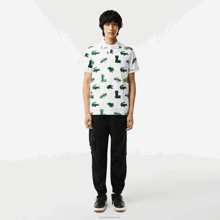 homens Lacoste branco sbh polo regular fit com estampa de crocodilo 08D0630