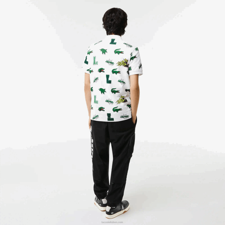 homens Lacoste branco sbh polo regular fit com estampa de crocodilo 08D0630