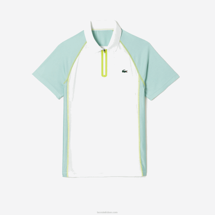 homens Lacoste branco verde claro amarelo awc polo de poliéster reciclado de tênis com tecnologia ultra-dry 08D0137