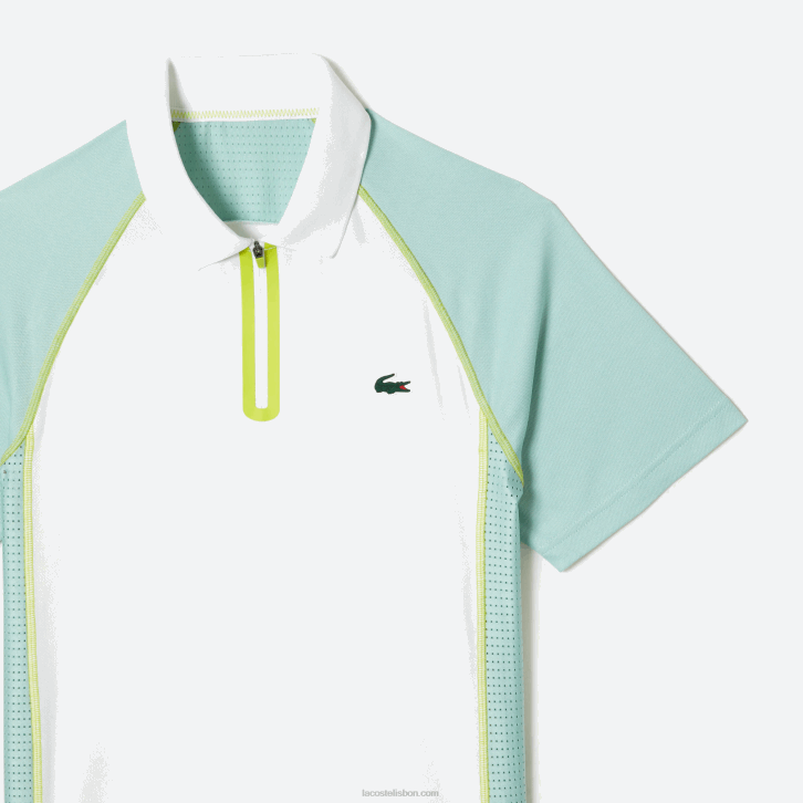 homens Lacoste branco verde claro amarelo awc polo de poliéster reciclado de tênis com tecnologia ultra-dry 08D0137