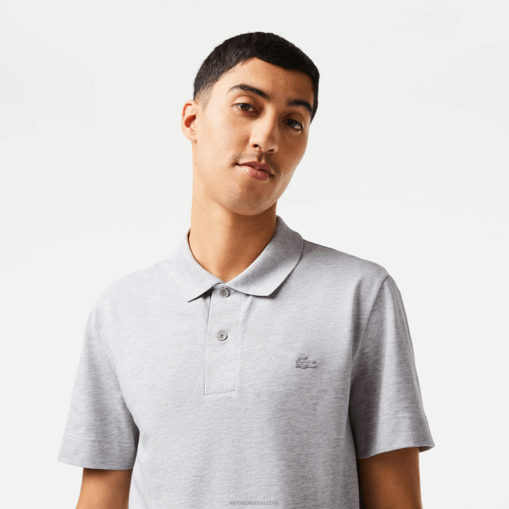 homens Lacoste chine cinza cca pólo piquê de algodão respirável de movimento ativo 08D0175