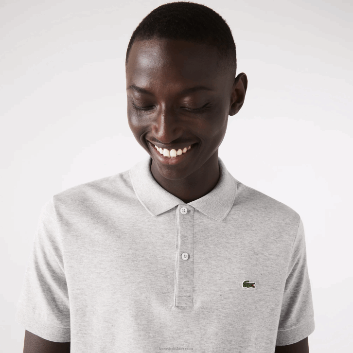 homens Lacoste chine cinza cca polo de algodão pima de ajuste regular 08D0798