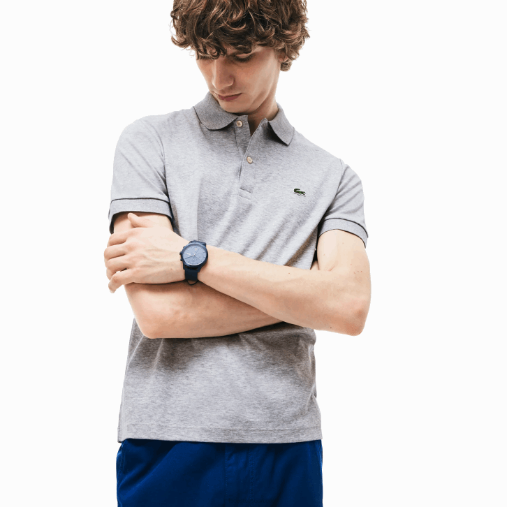 homens Lacoste chine cinza cca polo de algodão pima de ajuste regular 08D0798