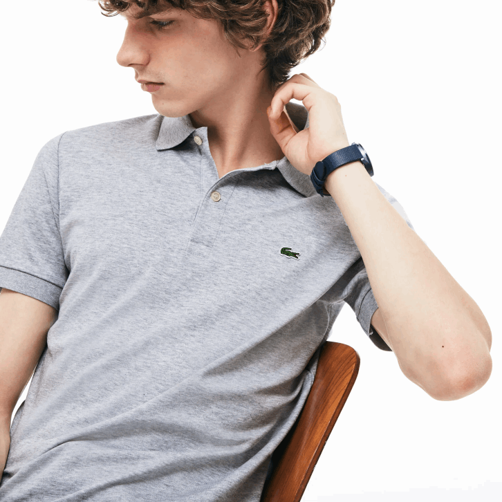 homens Lacoste chine cinza cca polo de algodão pima de ajuste regular 08D0798