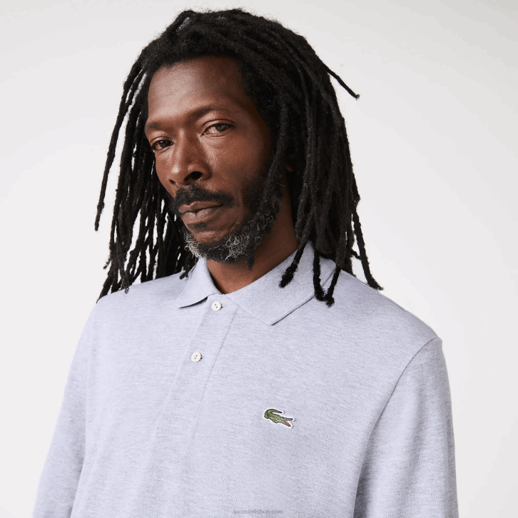 homens Lacoste chine cinza cca polo mesclado manga longa original l.12.12 08D0787