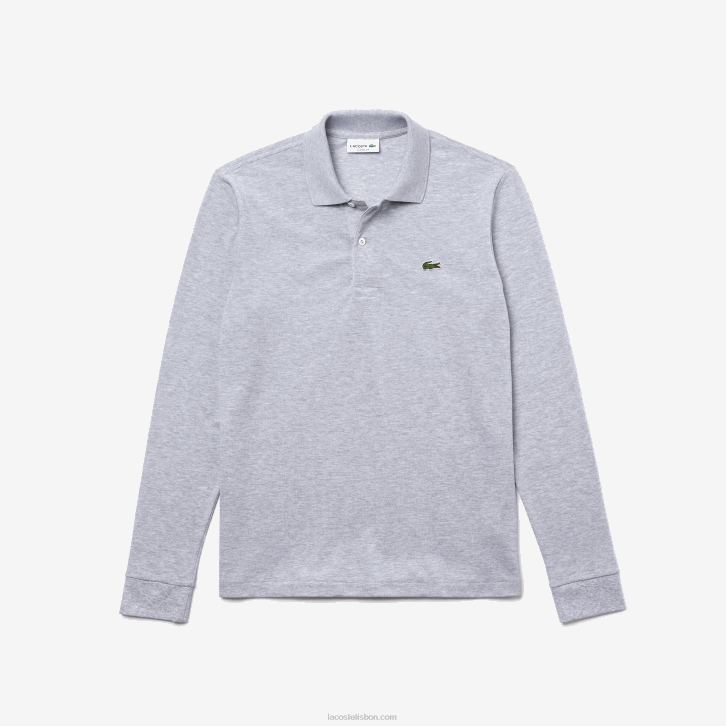 homens Lacoste chine cinza cca polo mesclado manga longa original l.12.12 08D0787