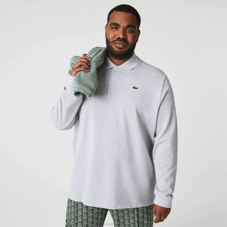 homens Lacoste chine cinza cca polo mesclado manga longa original l.12.12 08D0787