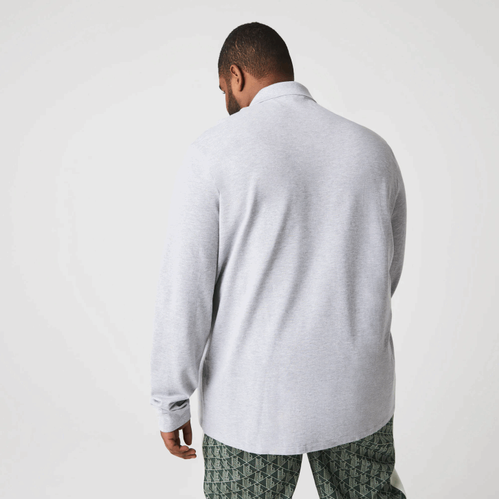 homens Lacoste chine cinza cca polo mesclado manga longa original l.12.12 08D0787