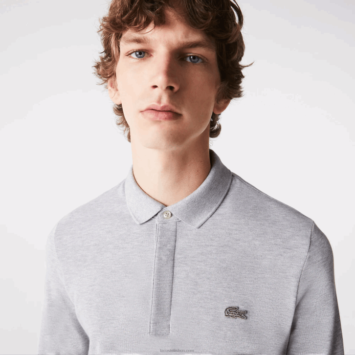homens Lacoste chine cinza cca polo smart paris manga longa em piquê de algodão elástico 08D0668
