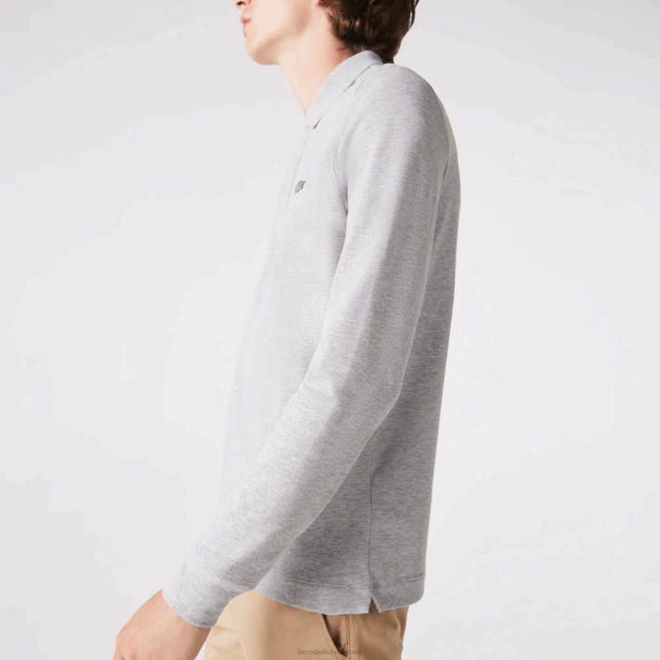 homens Lacoste chine cinza cca polo smart paris manga longa em piquê de algodão elástico 08D0668