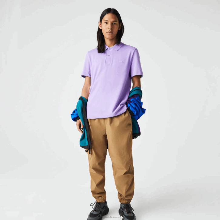 homens Lacoste gfu roxo pólo piquê de algodão respirável de movimento ativo 08D0602