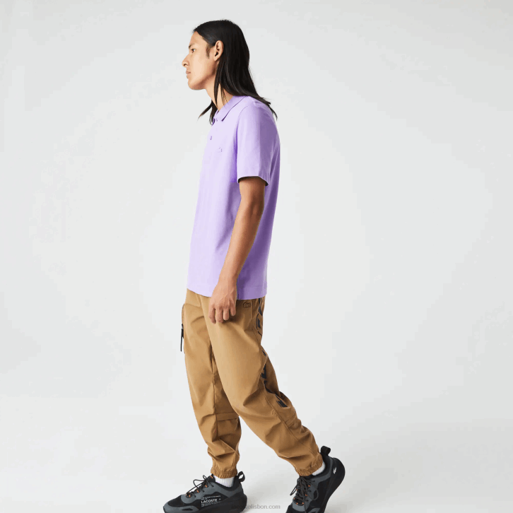homens Lacoste gfu roxo pólo piquê de algodão respirável de movimento ativo 08D0602