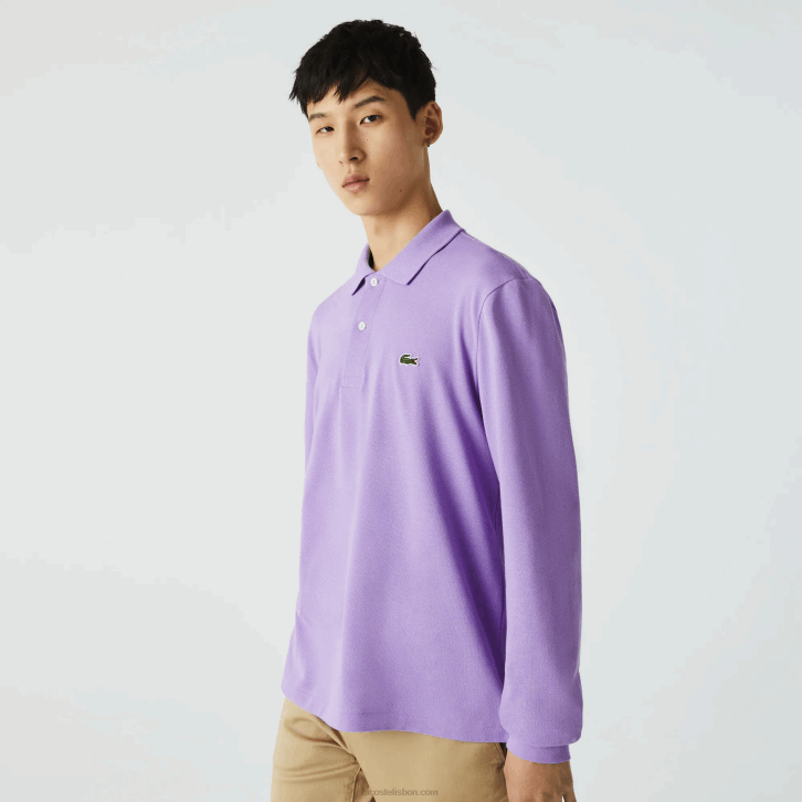 homens Lacoste gfu roxo polo manga longa L.12.12 original 08D0945