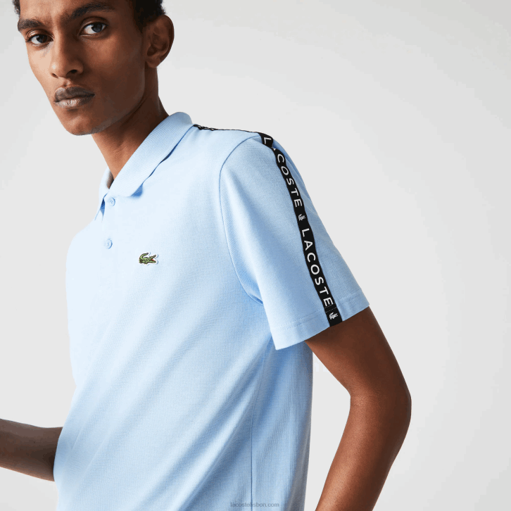 homens Lacoste hbp azul polo de algodão ultraleve com faixa com letras 08D0815