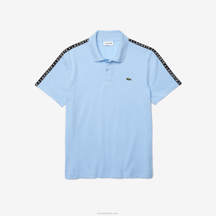 homens Lacoste hbp azul polo de algodão ultraleve com faixa com letras 08D0815