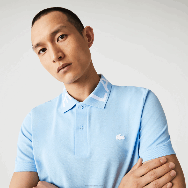 homens Lacoste hbp azul polo piquet slim fit gola com letras respirável leve 08D0900