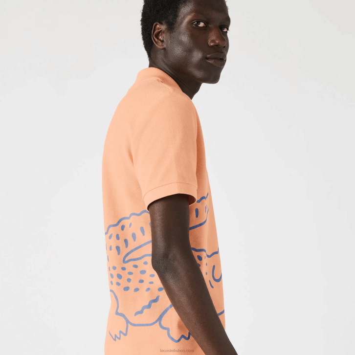 homens Lacoste heb laranja claro polo piquê de algodão com estampa de crocodilo regular fit 08D0647