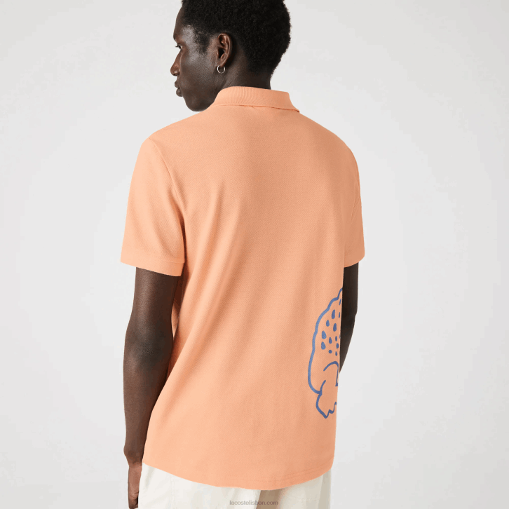 homens Lacoste heb laranja claro polo piquê de algodão com estampa de crocodilo regular fit 08D0647