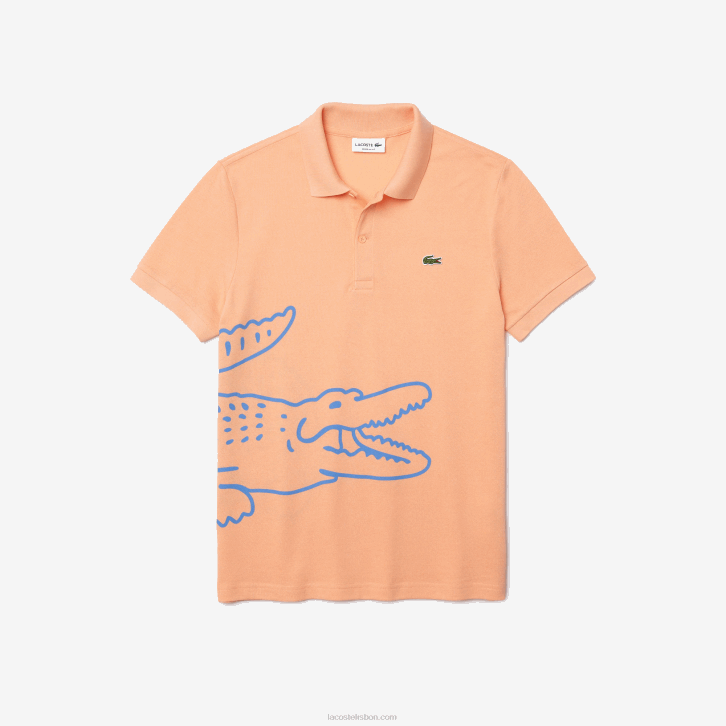 homens Lacoste heb laranja claro polo piquê de algodão com estampa de crocodilo regular fit 08D0647