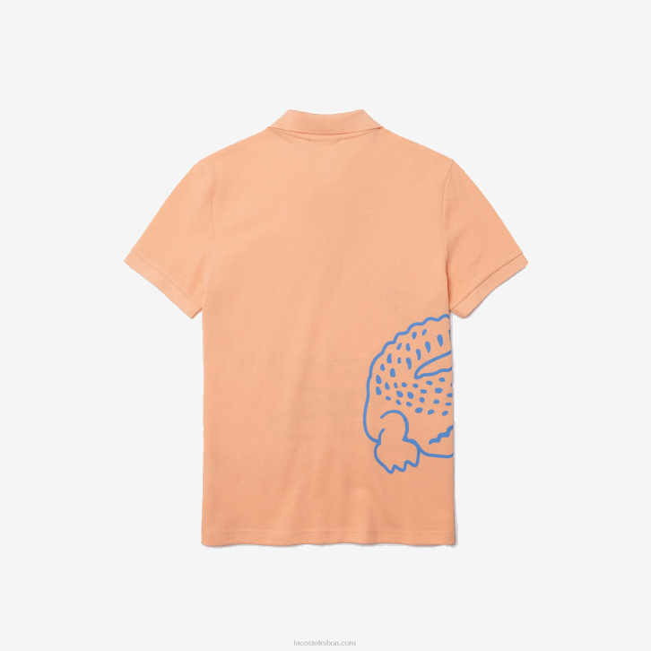 homens Lacoste heb laranja claro polo piquê de algodão com estampa de crocodilo regular fit 08D0647