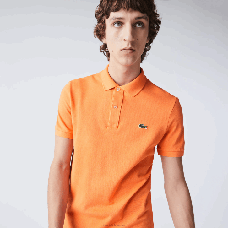 homens Lacoste laranja npb polo slim fit L.12.12 original 08D0943