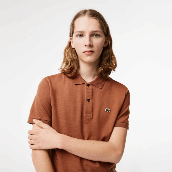 homens Lacoste lfa marrom claro polo slim fit L.12.12 original 08D0219
