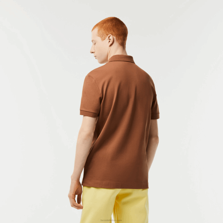 homens Lacoste lfa marrom claro polo smart paris em piquê de algodão elástico 08D0117