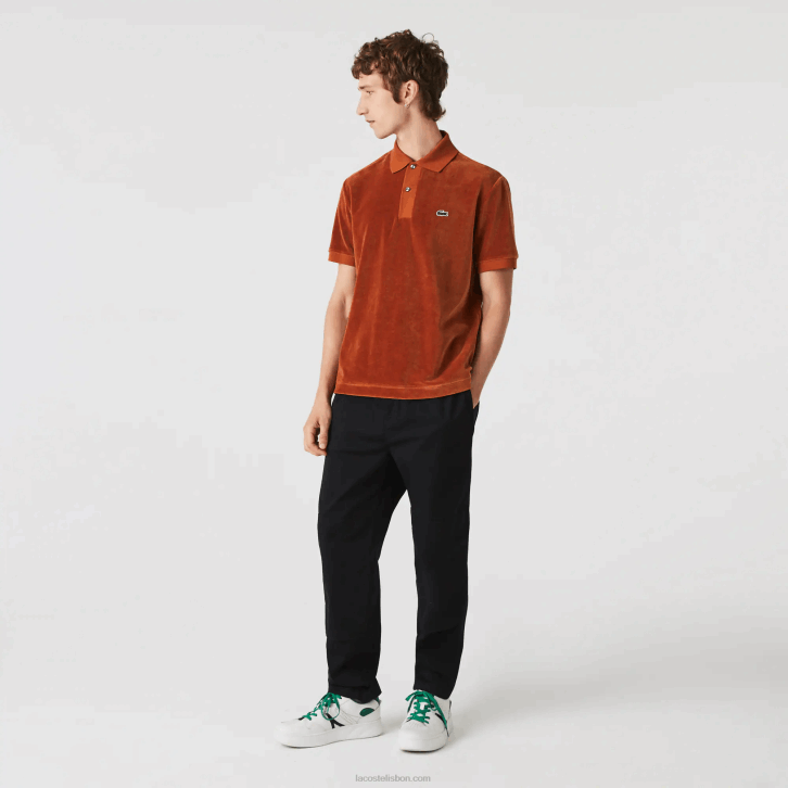 homens Lacoste marrom 3pb polo clássico de veludo de algodão 08D0739