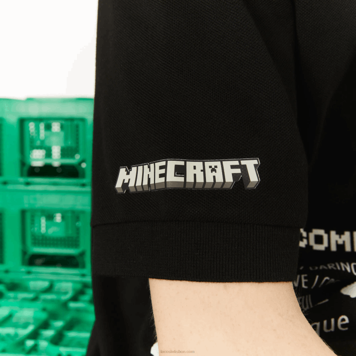 homens Lacoste preto 031 pólo de algodão orgânico live x minecraft solto 08D0938