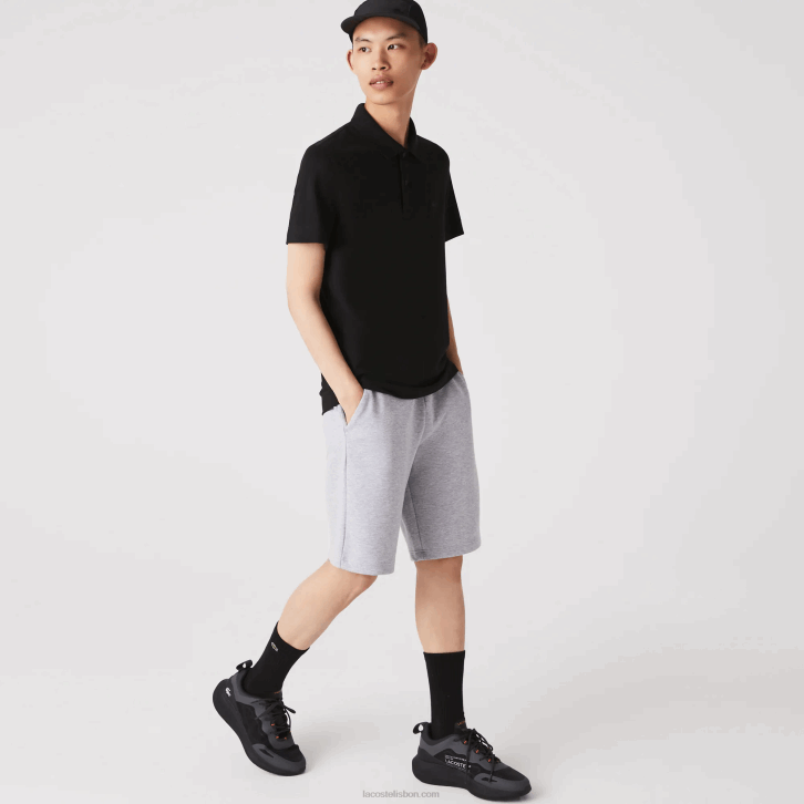homens Lacoste preto 031 pólo piquê de algodão respirável de movimento ativo 08D0173