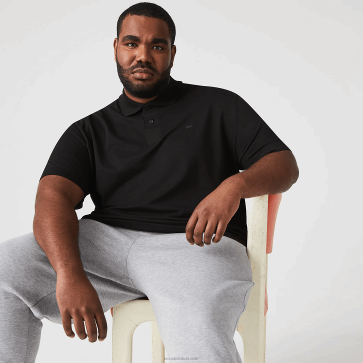 homens Lacoste preto 031 pólo piquê de algodão respirável de movimento ativo 08D0173