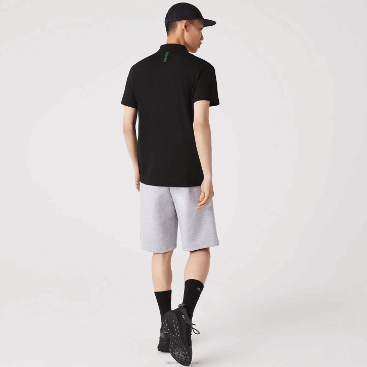 homens Lacoste preto 031 pólo piquê de algodão respirável de movimento ativo 08D0173