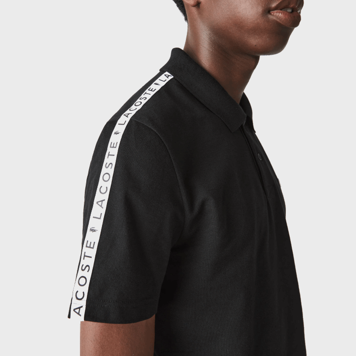 homens Lacoste preto 031 polo de algodão ultraleve com faixa com letras 08D0816