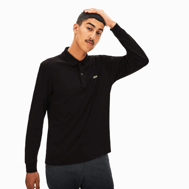 homens Lacoste preto 031 polo de manga longa de algodão pima de ajuste regular 08D0858