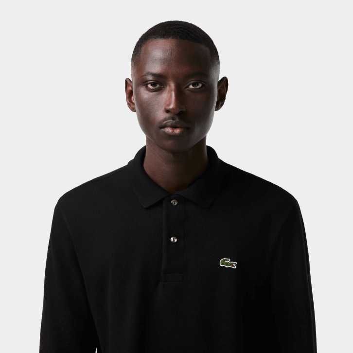 homens Lacoste preto 031 polo manga longa L.12.12 original 08D0645
