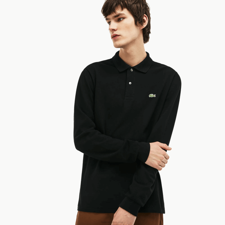 homens Lacoste preto 031 polo manga longa L.12.12 original 08D0645