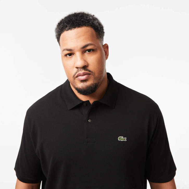 homens Lacoste preto 031 polo petit piquet de algodão - plus size - alto 08D0188
