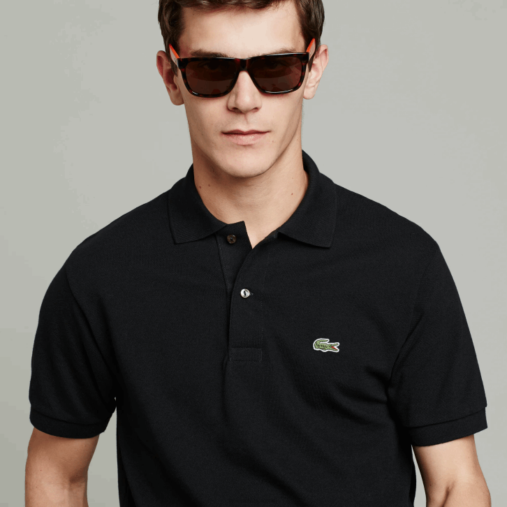 homens Lacoste preto 031 polo petit piquet de algodão - plus size - alto 08D0188