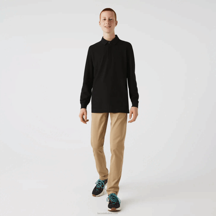 homens Lacoste preto 031 polo smart paris manga longa em piquê de algodão elástico 08D0667