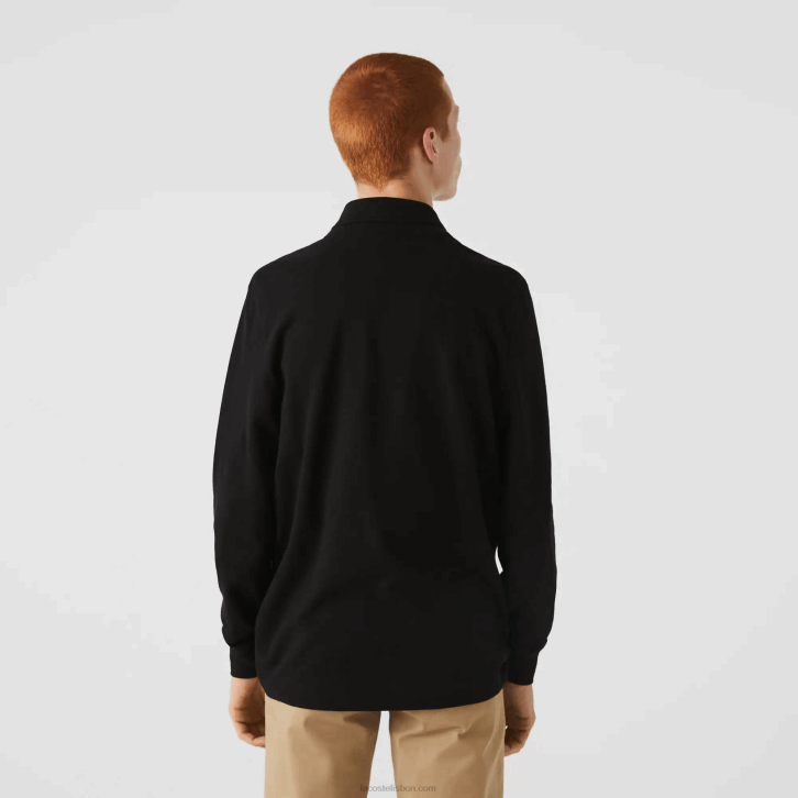 homens Lacoste preto 031 polo smart paris manga longa em piquê de algodão elástico 08D0667