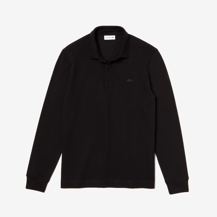 homens Lacoste preto 031 polo smart paris manga longa em piquê de algodão elástico 08D0667