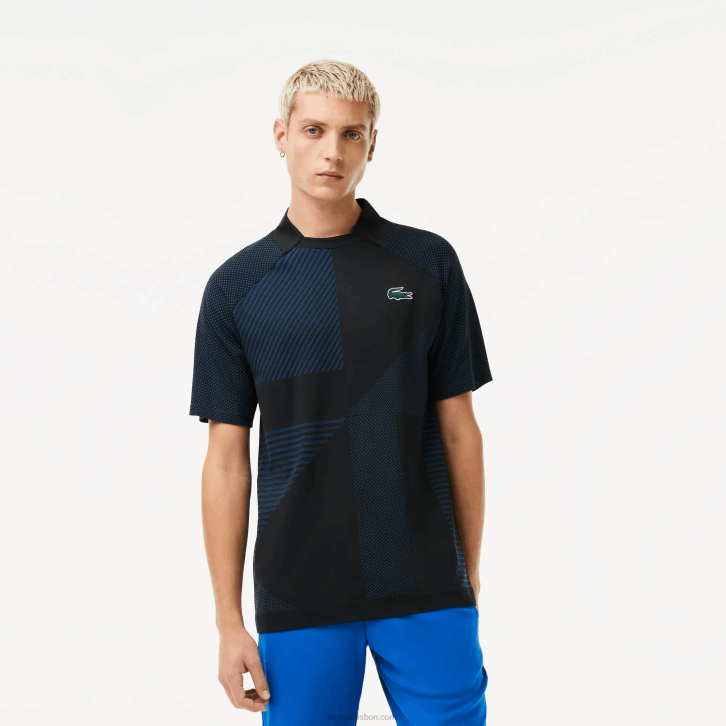 homens Lacoste preto azul 985 polo de tênis esportivo slim fit sem costura 08D0770