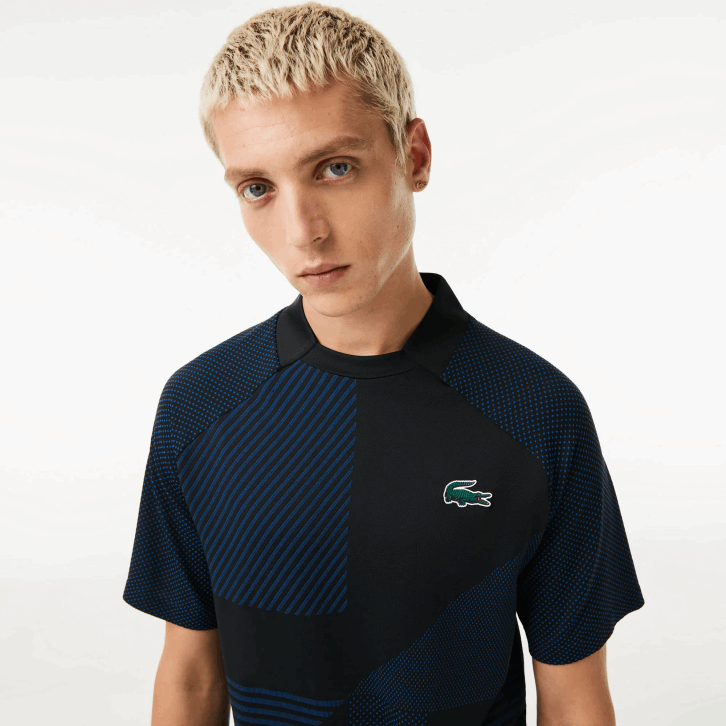 homens Lacoste preto azul 985 polo de tênis esportivo slim fit sem costura 08D0770