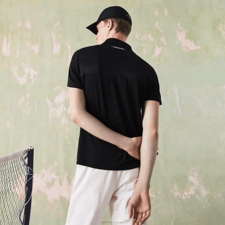 homens Lacoste preto azul branco 7ke pólo de tênis esportivo ultra-dry piquê 08D0786