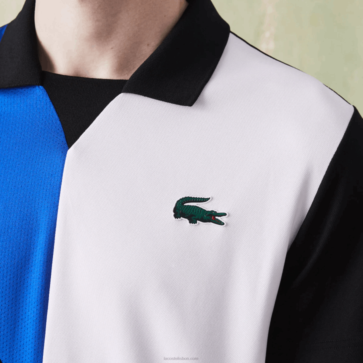homens Lacoste preto azul branco 7ke pólo de tênis esportivo ultra-dry piquê 08D0786