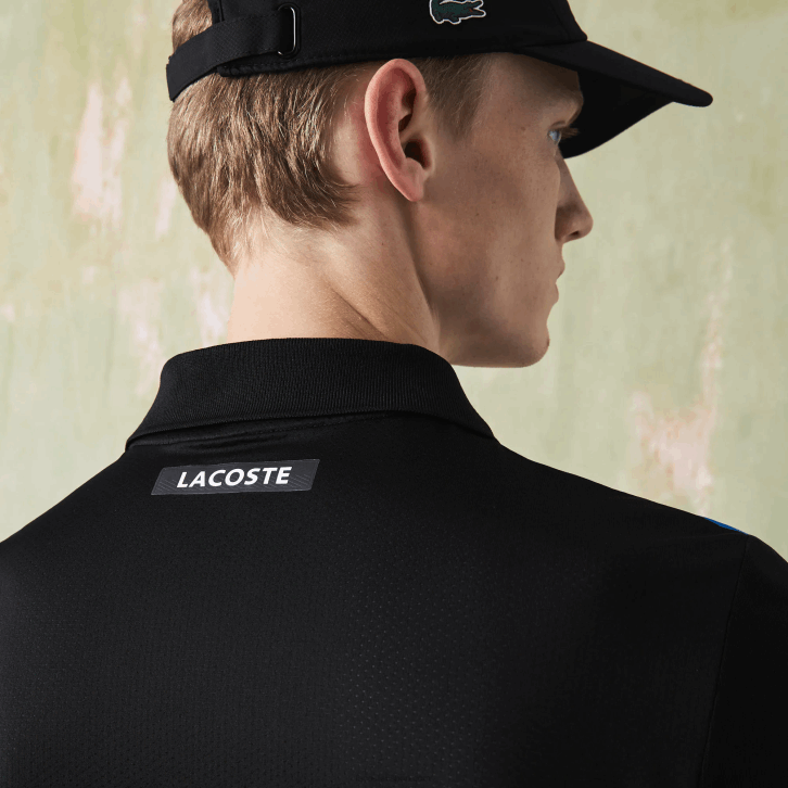 homens Lacoste preto azul branco 7ke pólo de tênis esportivo ultra-dry piquê 08D0786