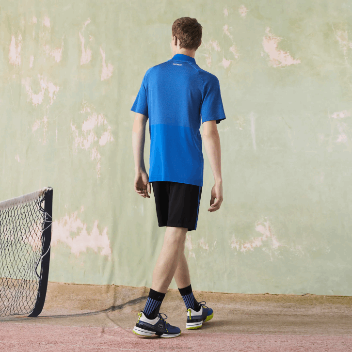 homens Lacoste pth amarelo azul polo de tênis esportivo slim fit sem costura 08D0771