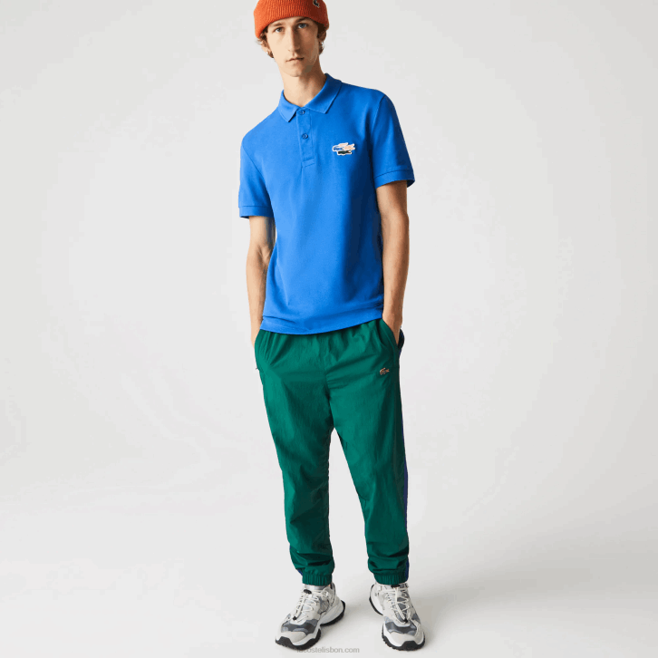 homens Lacoste qpt azul camisa pólo regular fit crocodilos de algodão orgânico 08D0844