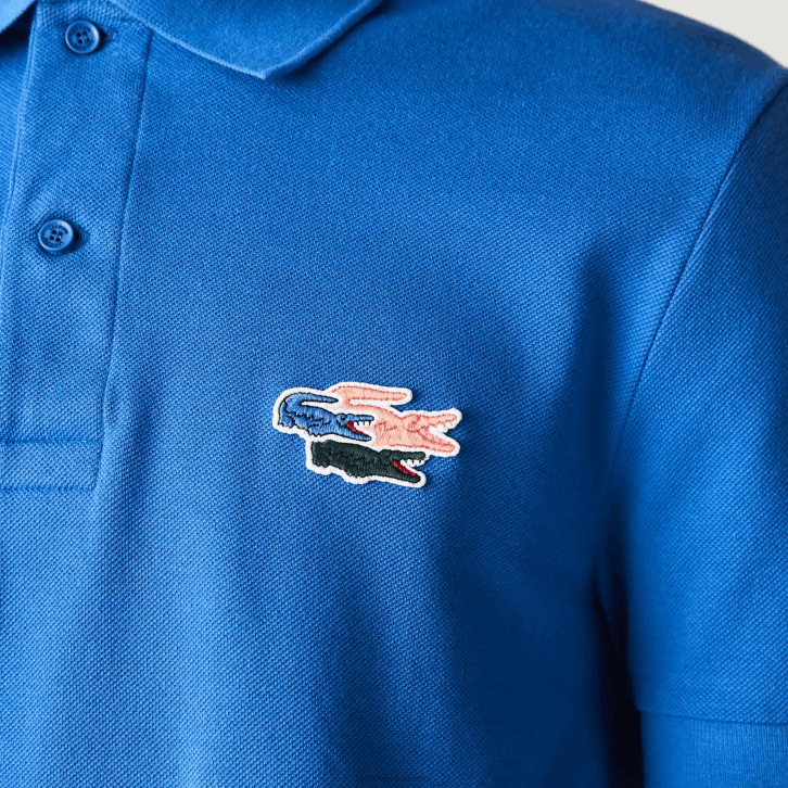 homens Lacoste qpt azul camisa pólo regular fit crocodilos de algodão orgânico 08D0844