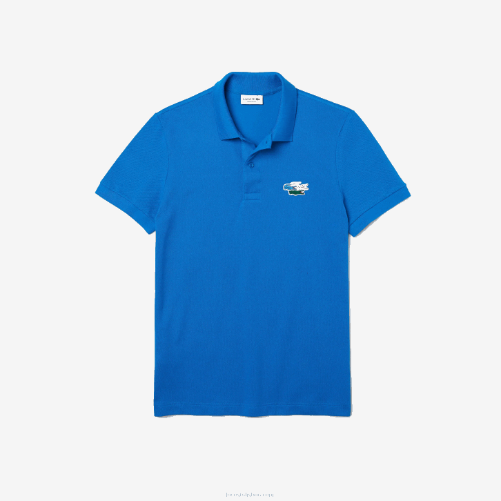 homens Lacoste qpt azul camisa pólo regular fit crocodilos de algodão orgânico 08D0844